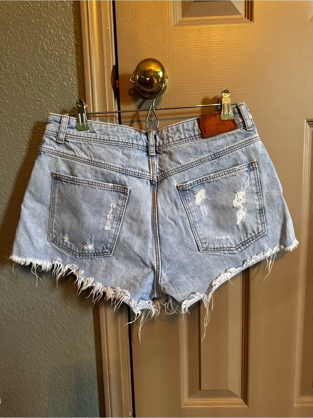 Zara Light Blue Distressed Denim Shorts